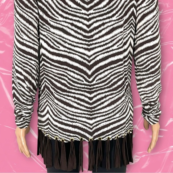 Michael Kors Zebra Print Top With Fringe Bottom - Size L - Picture 2 of 7